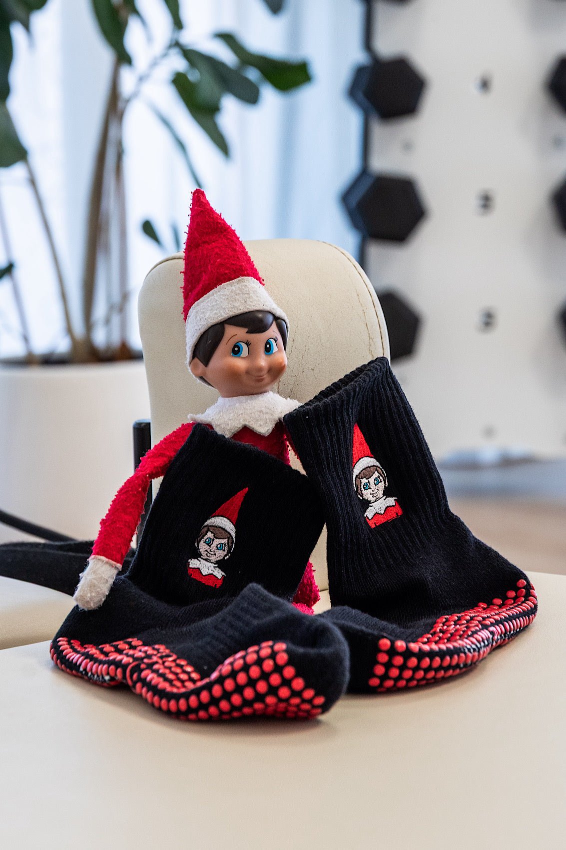 Crew The Elf On The Shelf® Blue Eyes non-slip grip socks for Pilates reformer and barre by Cheeky Winx Australia