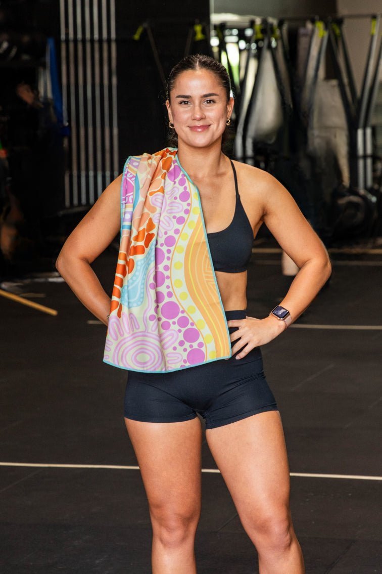 The Journey X Ina Art quick-dry gym towel 90x50cm reversible by Cheeky Winx Australia