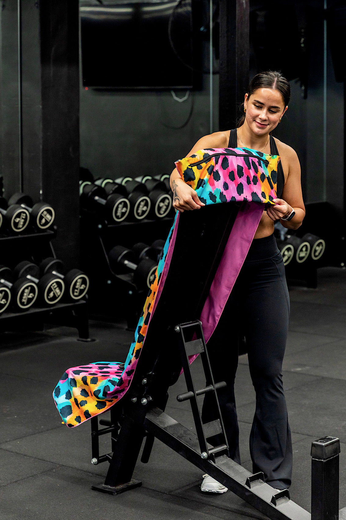 Pink Leopard Hooded Gym Towel With Zip Pocket - Cheeky Winx