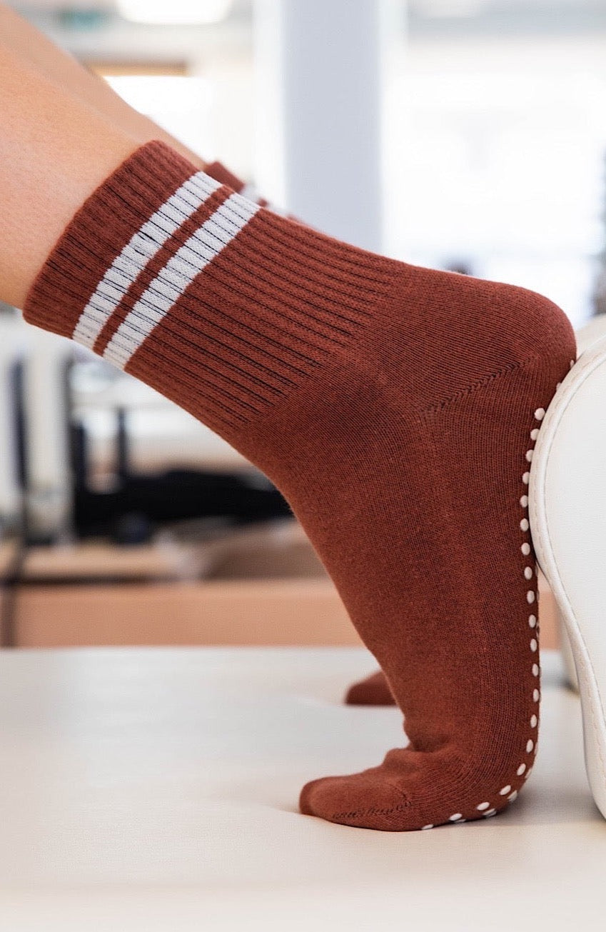 Crew Brown Striped Grip Socks-Cheeky Winx