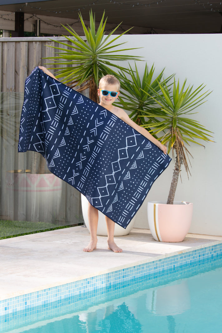 Kids Aztec Blue Beach Towel-Cheeky Winx