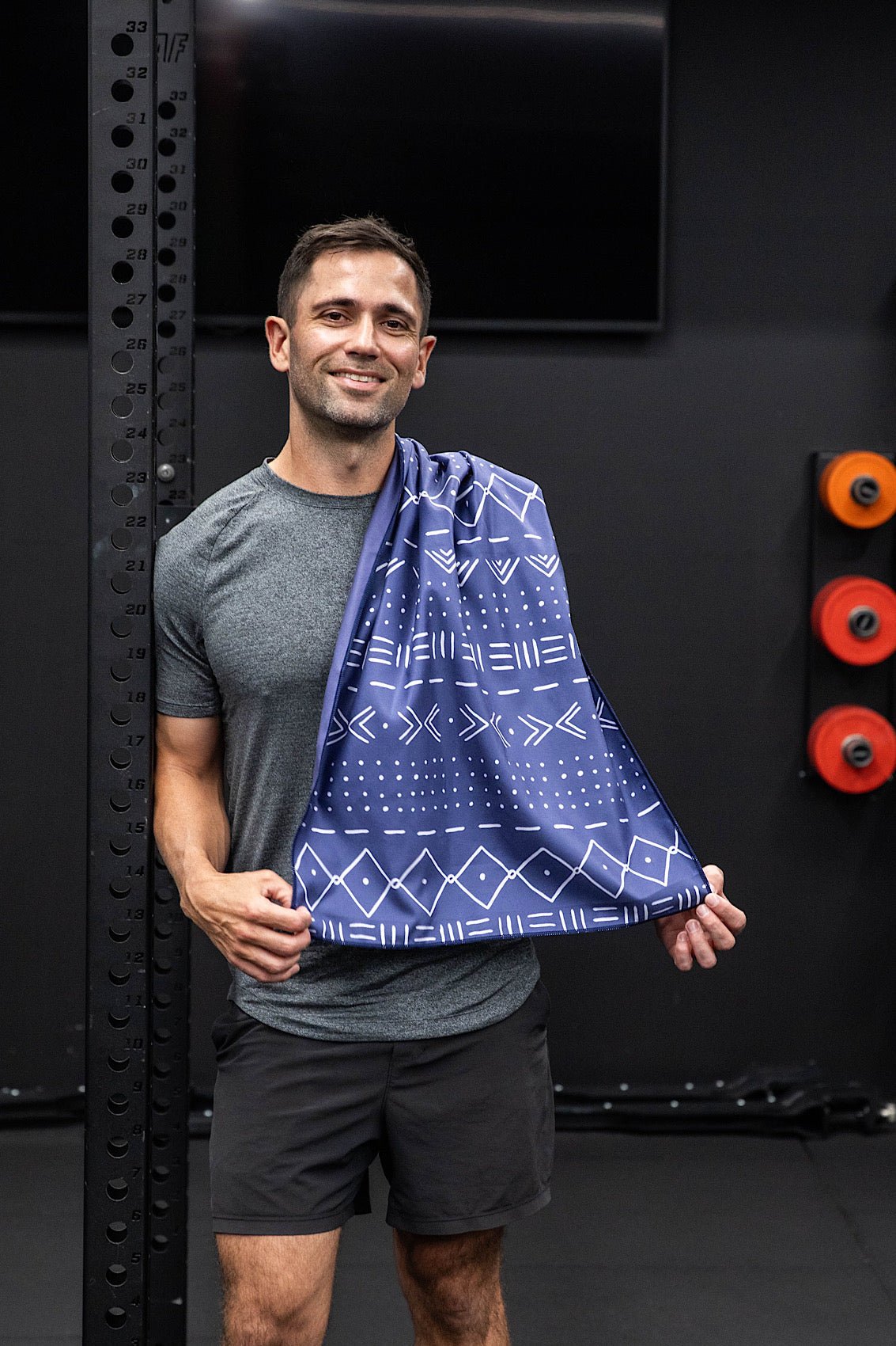 Aztec Blue quick-dry gym towel 90x50cm reversible by Cheeky Winx Australia