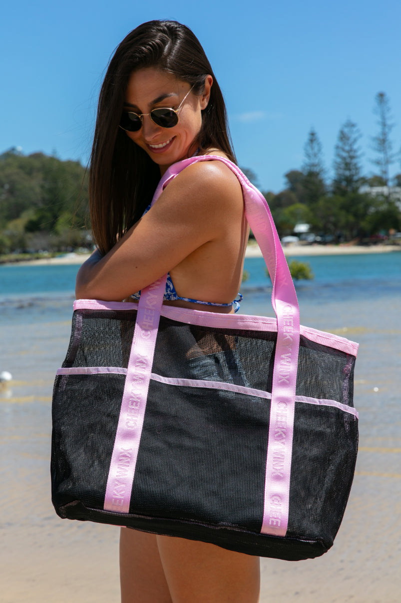 Pink Eclipse Mesh Beach Bag