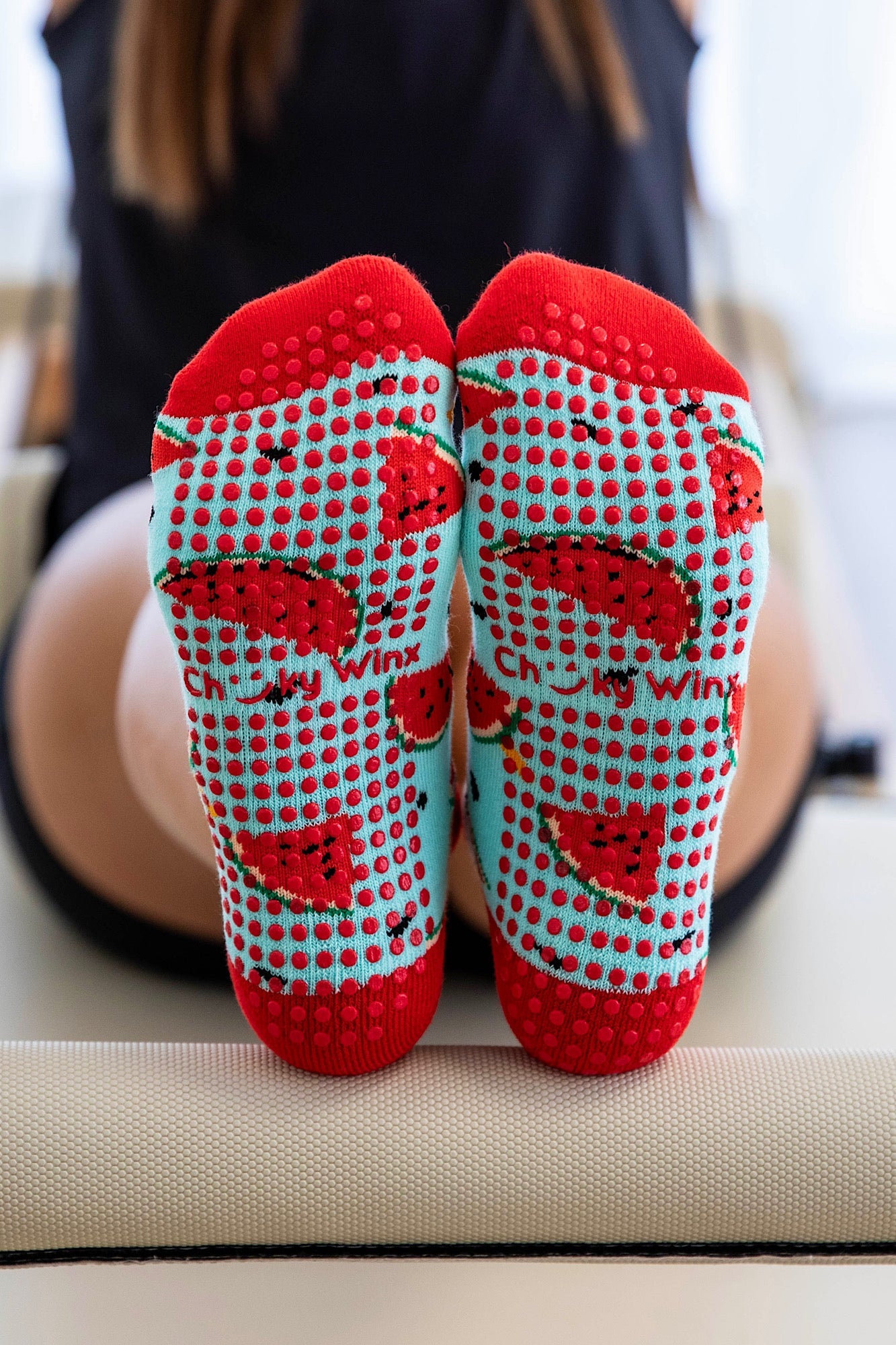 Watermelon Crush non-slip grip socks for Pilates reformer and barre by Cheeky Winx Australia